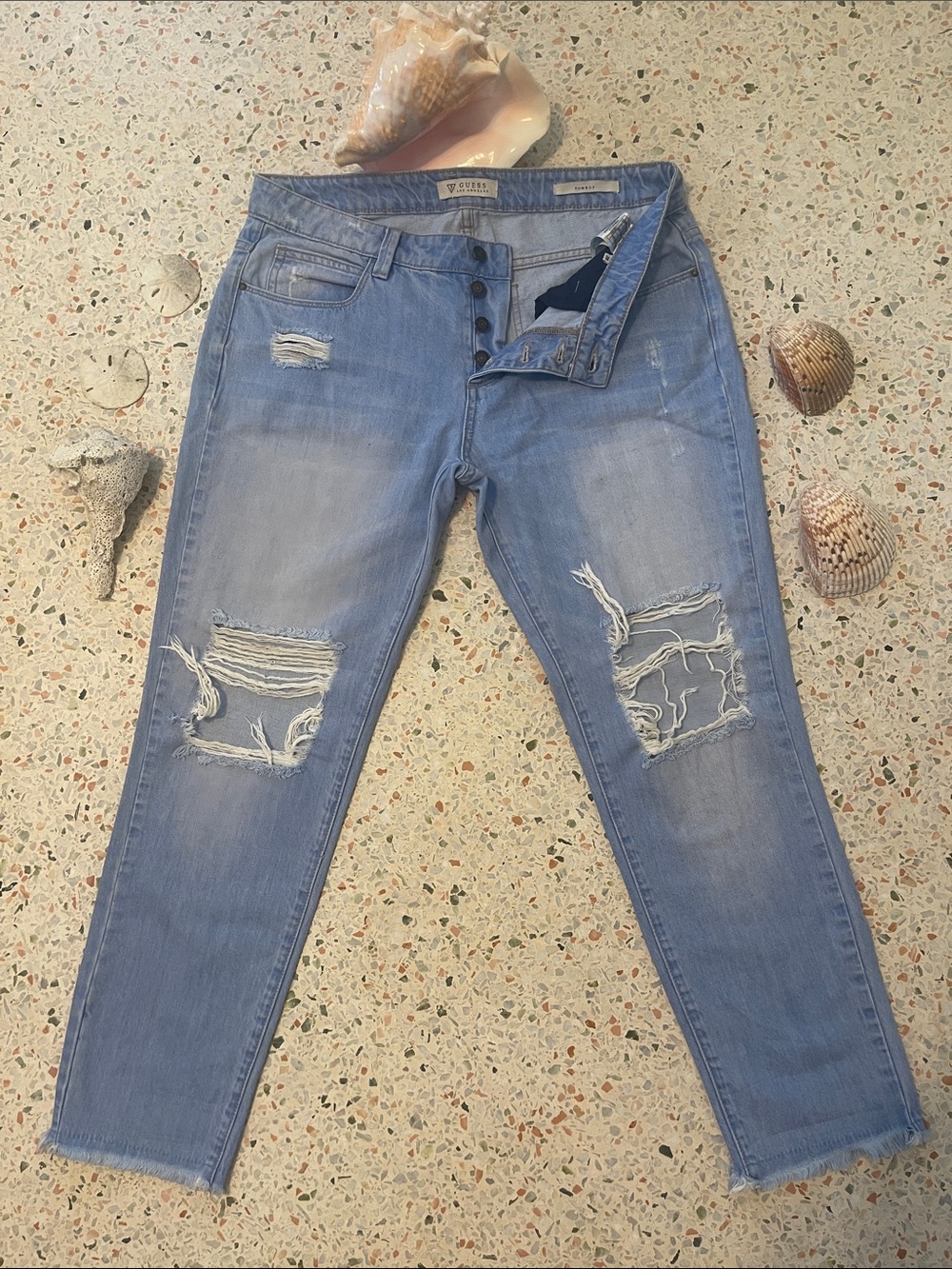 Guess Light Blue Distressed Boyfriend Jeans